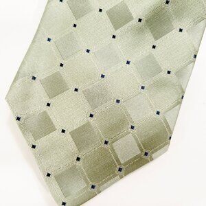 BILL BLASS  - 100% Silk - Green w/ small Blue Squares w/tag
